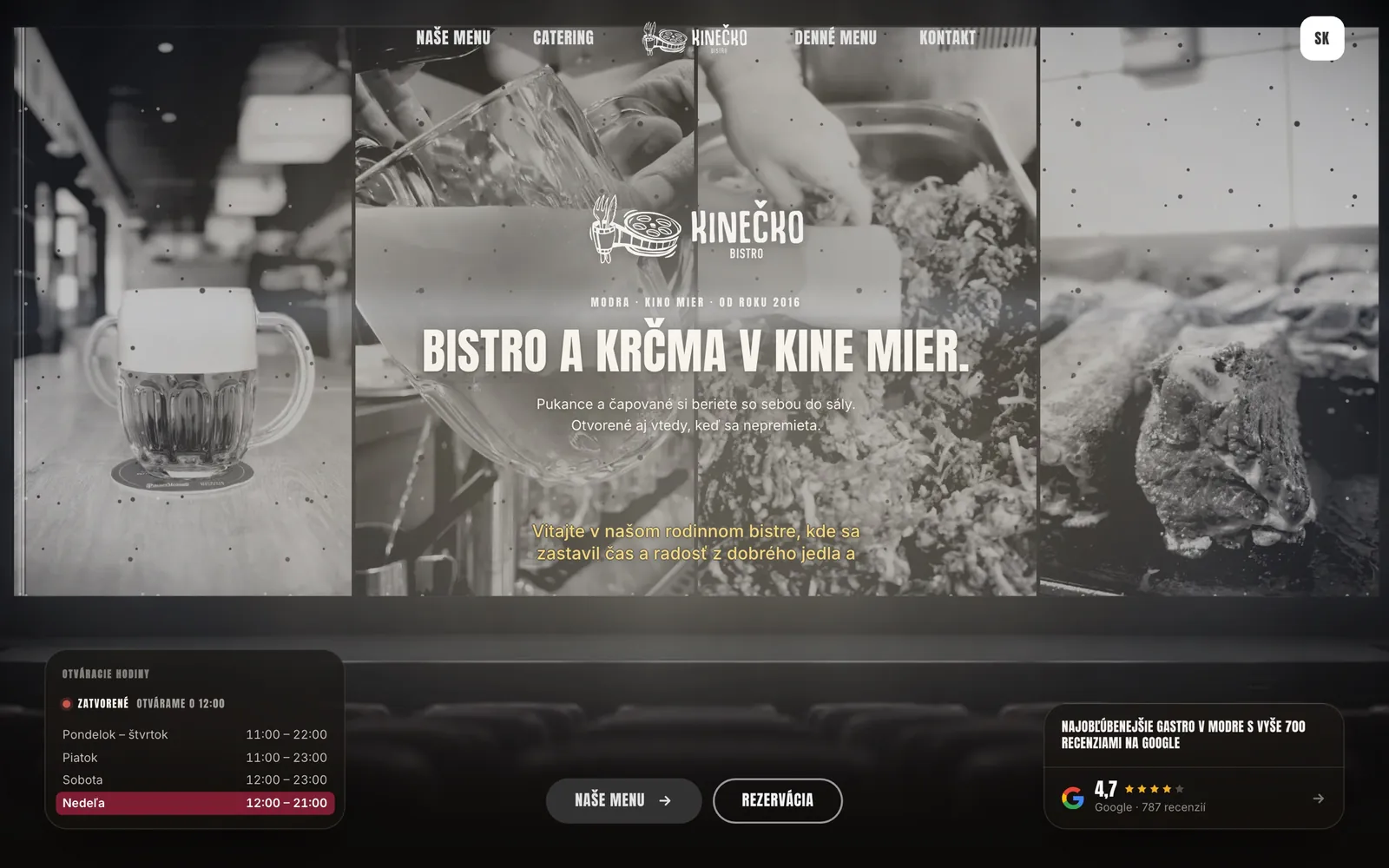 Úvodná stránka nového webu Bistra Kinečko na počítači