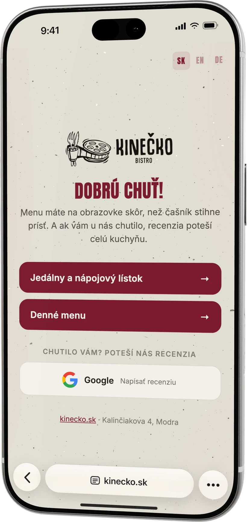 QR menu Bistra Kinečko na iPhone